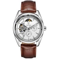 ⌚Herrenuhr Automatik Leder Braun Silber Tourbillondesign NEU