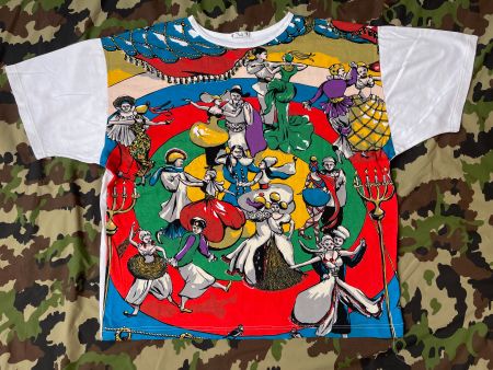 New Vintage 90s T-Shirt AOP Psychedelic Dance Sz Boxy M