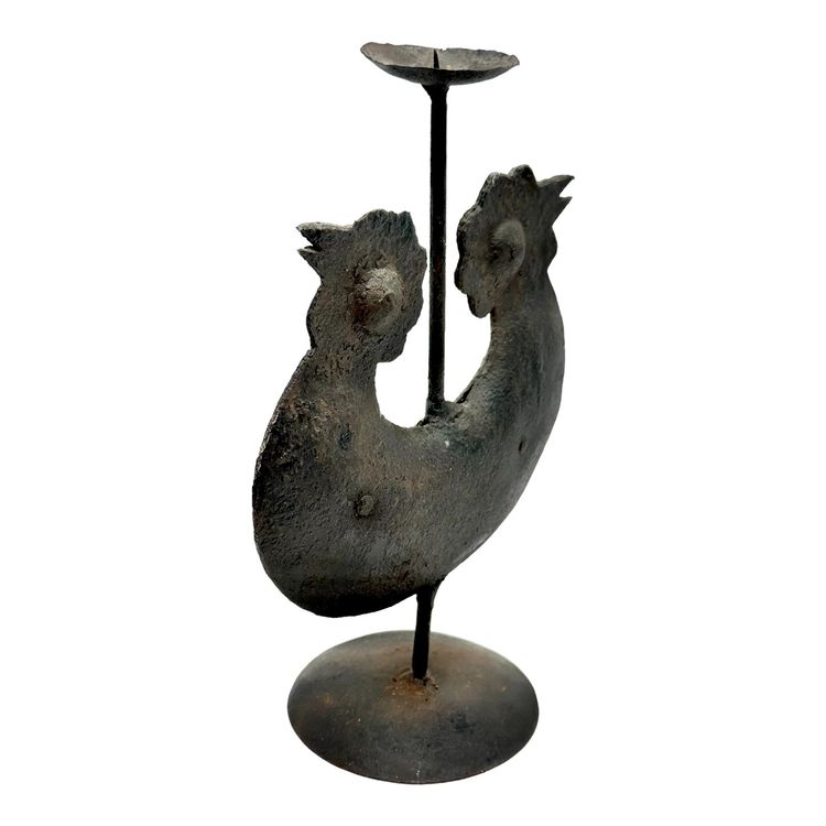Ancien Flambeau Bougeoir En Fer - Art Populaire Français, Objet Déco Vintage