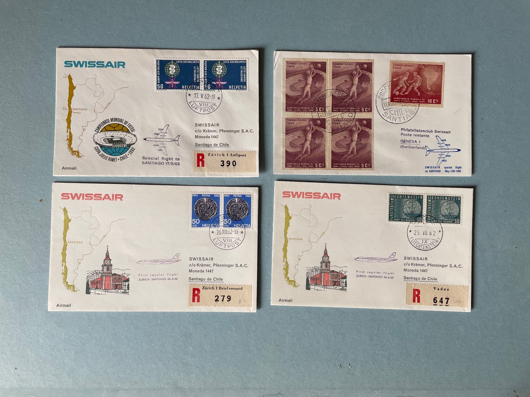 Tutti i francobolli: 9 FDCs Erstflüge Swissair 1962 – Usato da Zürich venduto da stzepp 2