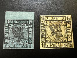 Altdeutschland Bergedorf Jg.1861 2 x mit Prüfstempel (3612)