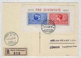 1937 Pro Juventute Block Karte gestempelt   15834