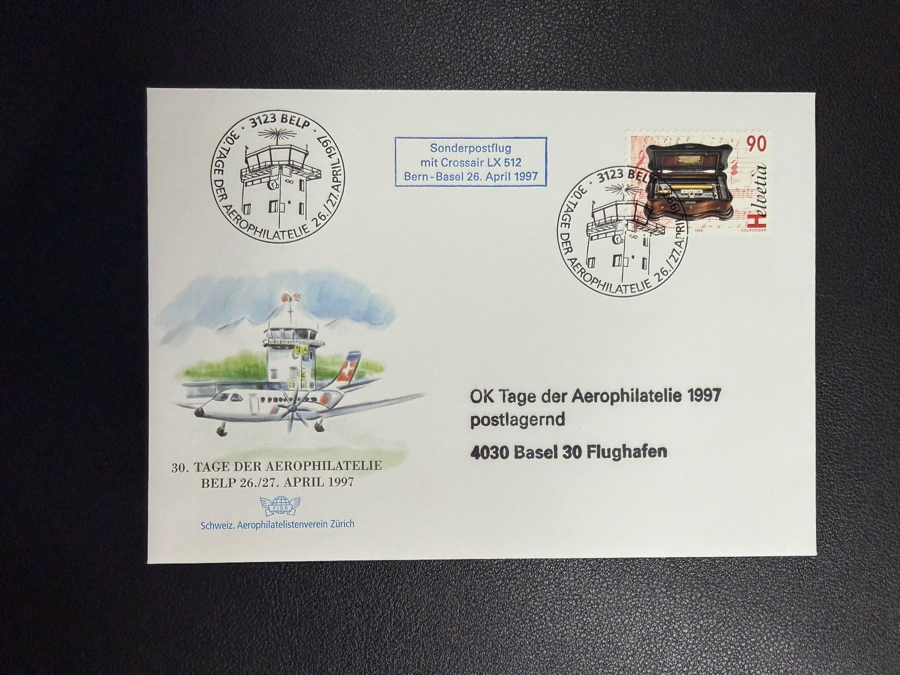 Tutti i francobolli: Crossair Sonderflugbrief Bern - Basel 1997 – Usato da oberrüti venduto da jeanmei