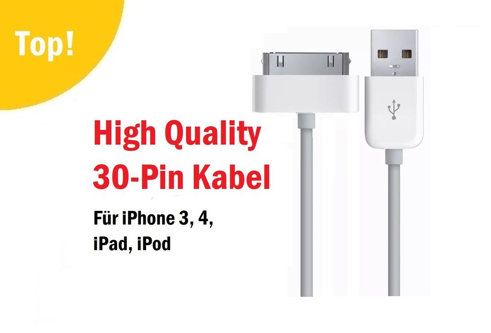 Ladekabel Kabel 30-Pin – iPhone 3G, 3GS, 4, 4s, iPad, iPod