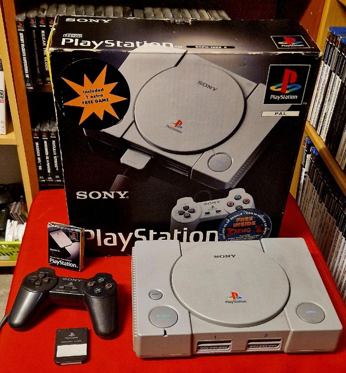 Console Sony PlayStation 1 PS1 PAL - Avec Câbles, 2 Manettes Et 2 Cartes Mémoire
