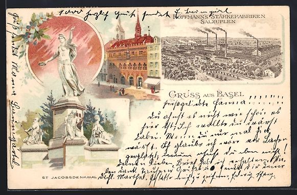 Cartoline postali: Litho Basel, St. Jacobsbrunnen, Ortspart – Usato da Berlin venduto da bartko-reher