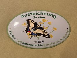 Grosses Emailschild Auszeichnung FGU WWF Emaille Neuzustand