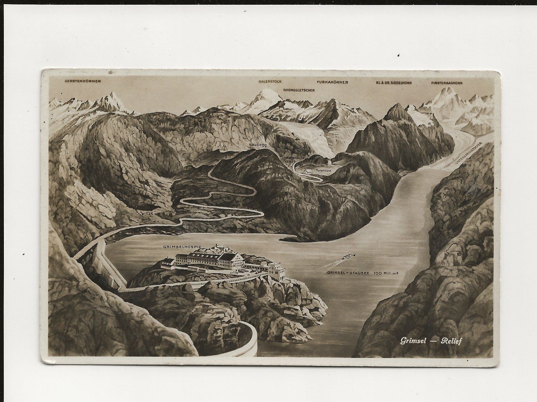 Cartoline postali: AK ca.1930 Grimsel Relief mit Rhonegletscher Stempel – Usato da Greifensee venduto da 315WDO