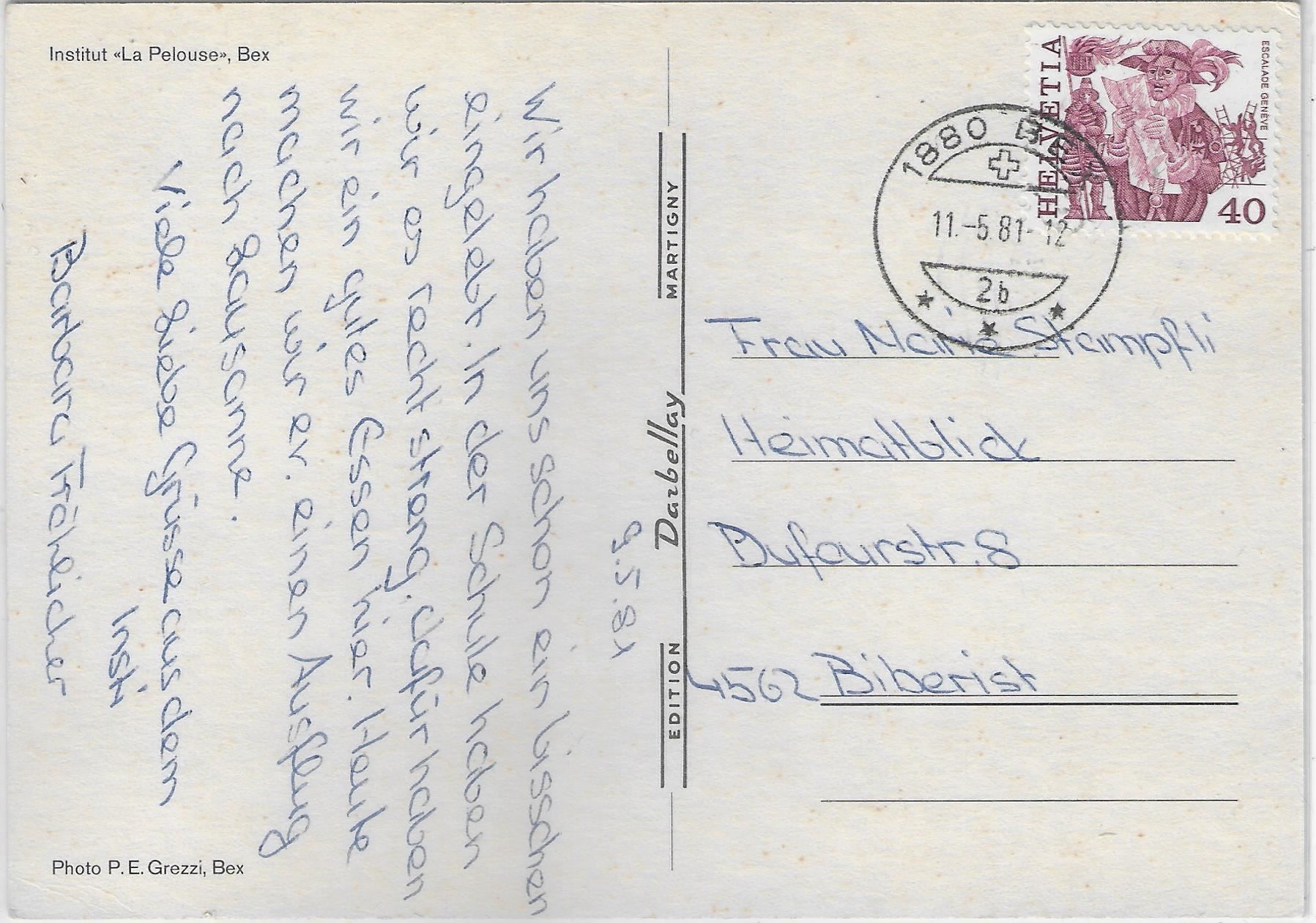 Cartes postales: Institut "La Pelouse" Bex – D'occasion à Ettingen par Kartenplanet 1