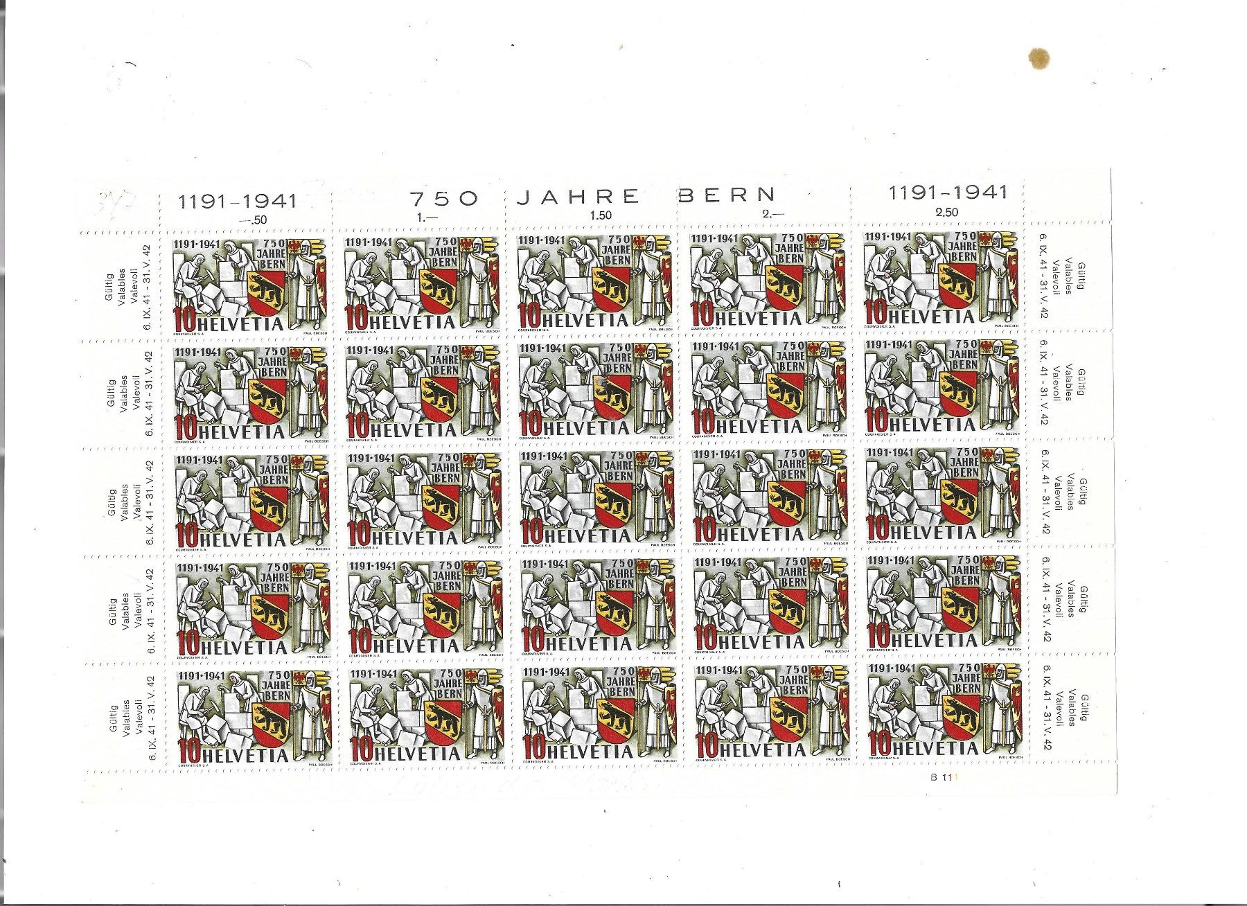 Tutti i francobolli: feuille entière, ** – Usato da Delemont venduto da toutdubon11