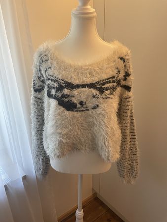 Damen Pullover Guess weiss schwarz flauschig Grösse S