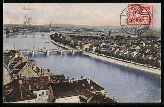 Ansichtskarten: AK Basel, Teilansicht mit Flusspartie – Gebraucht aus Berlin von bartko-reher