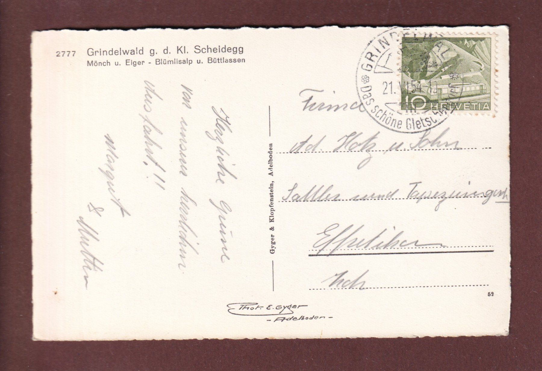 Cartoline postali: GRINDELWALD - Kleine Scheidegg - 1954 – Usato da Pully venduto da nicecards 1