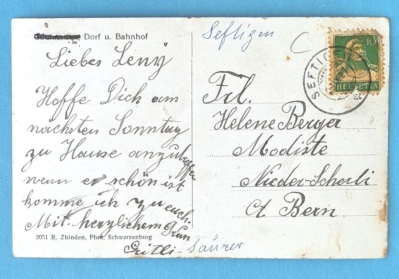 Cartes postales: Gümmenen - Seftigen - Bahnhof - 1927 – D'occasion à Rothrist par RROENK 1