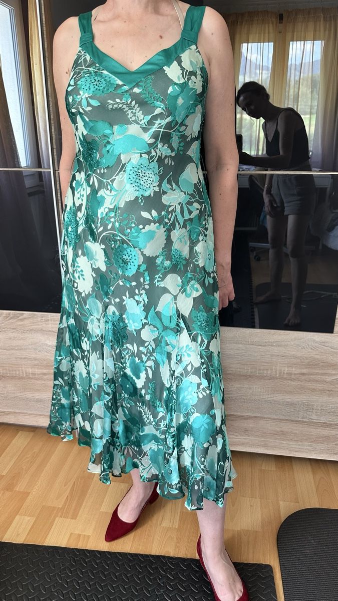Vestiti: Robe longue, fleurs turquoise taille 100%soie, taille M – Usato da Vuippens venduto da ale_6gkb