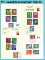 Pro Juventute Markensatz1959-1962 auf PTT. Post-Bögli 2x E.T