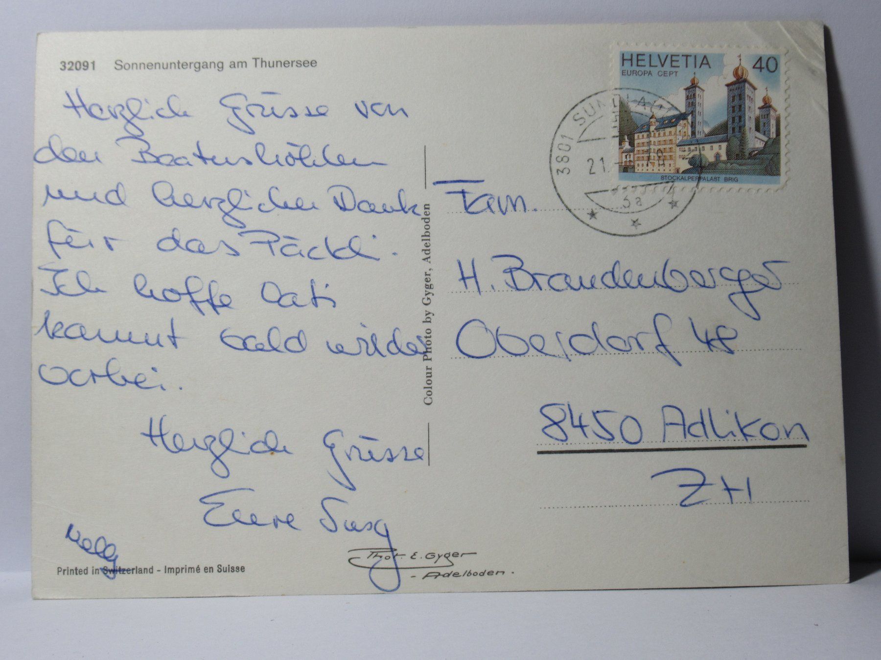 Cartoline postali: Sonnenuntergang am Thunersee  , Schiff – Usato da Grenchen venduto da frechri 1
