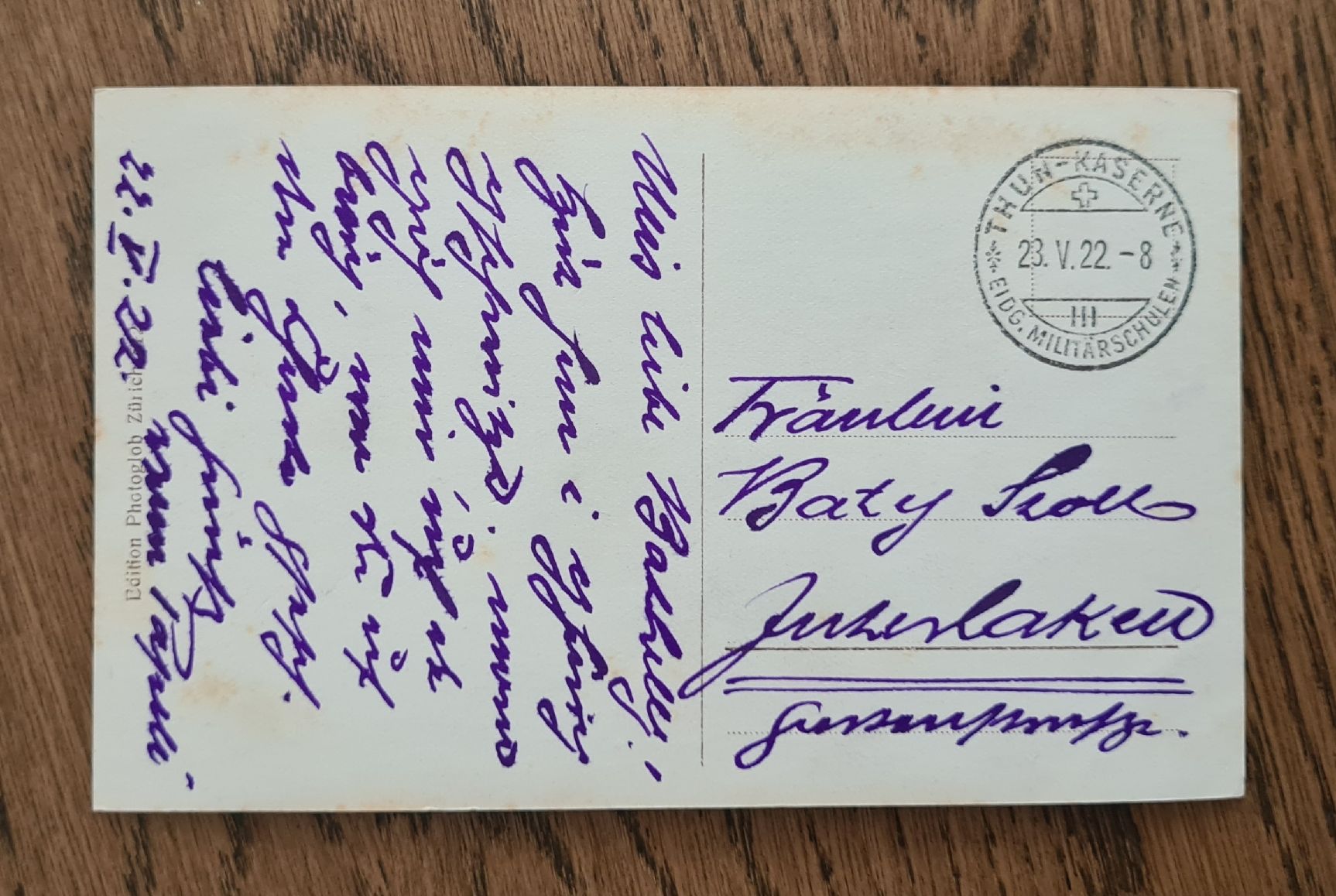 Cartoline postali: Thun, Feldpost 1922 – Usato da Ebikon venduto da Donar50 2