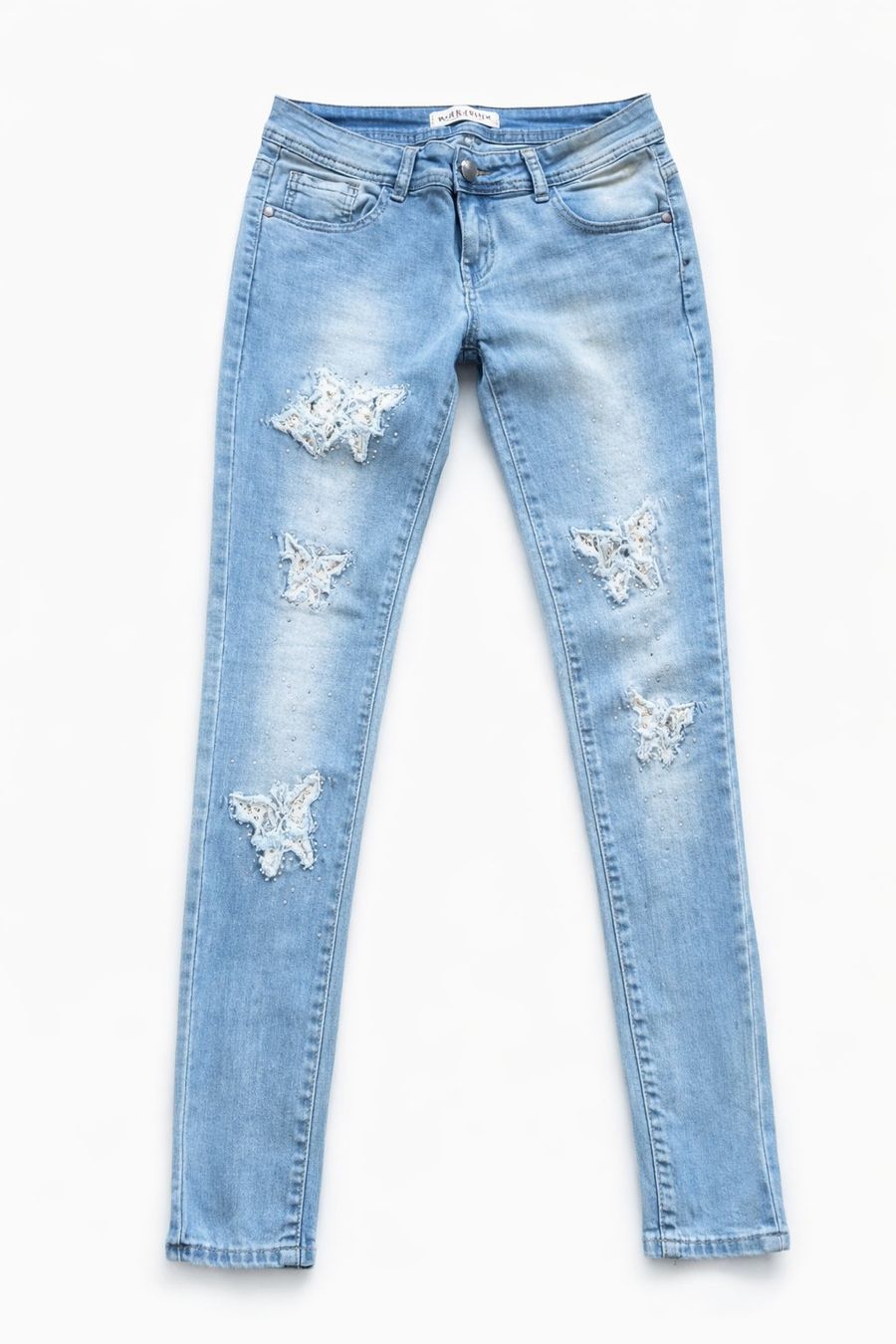 Jeans: Hellblaue Damen Jeans mit Schmetterlinge & Strass – Nuovo (secondo la descrizione) da Fully venduto da VaneaSelection