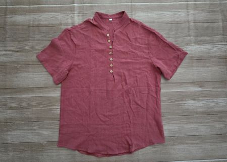 Herren Kurzarm-Hemd - S - Popover-Shirt // Leinen-Mix