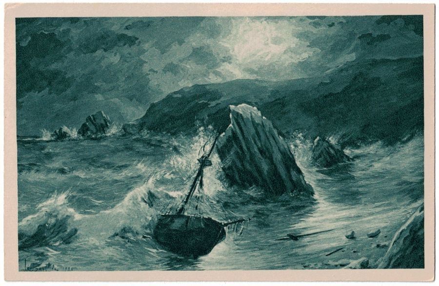 Cartoline postali: Kunst-AK, H. Zeytline, Gestrandetes Schiff – Usato da Frauenfeld venduto da POML