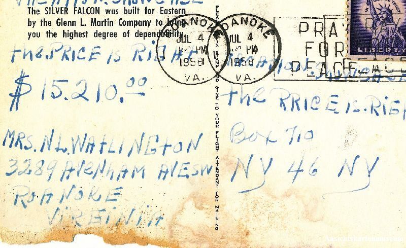 Cartoline postali: Eastern - Airlines Silver Falcon + 1958 – Usato da Emmenbrücke venduto da teestube 1