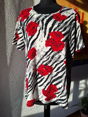 damen Shirt Gr L XL Zebra Rot Weiss Baumwolle Statement 6000