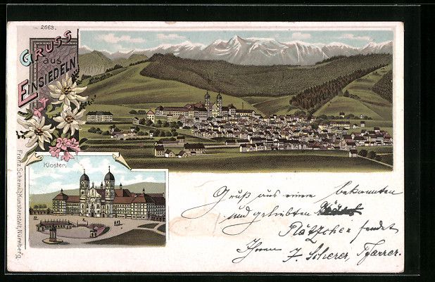 Ansichtskarten: Litho Einsiedeln, Ortsansicht, Kloster – Gebraucht aus Berlin von bartko-reher