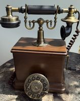 Antikes Telefon Holz Messing Drehwahl Zifferblatt Deko-Ob...