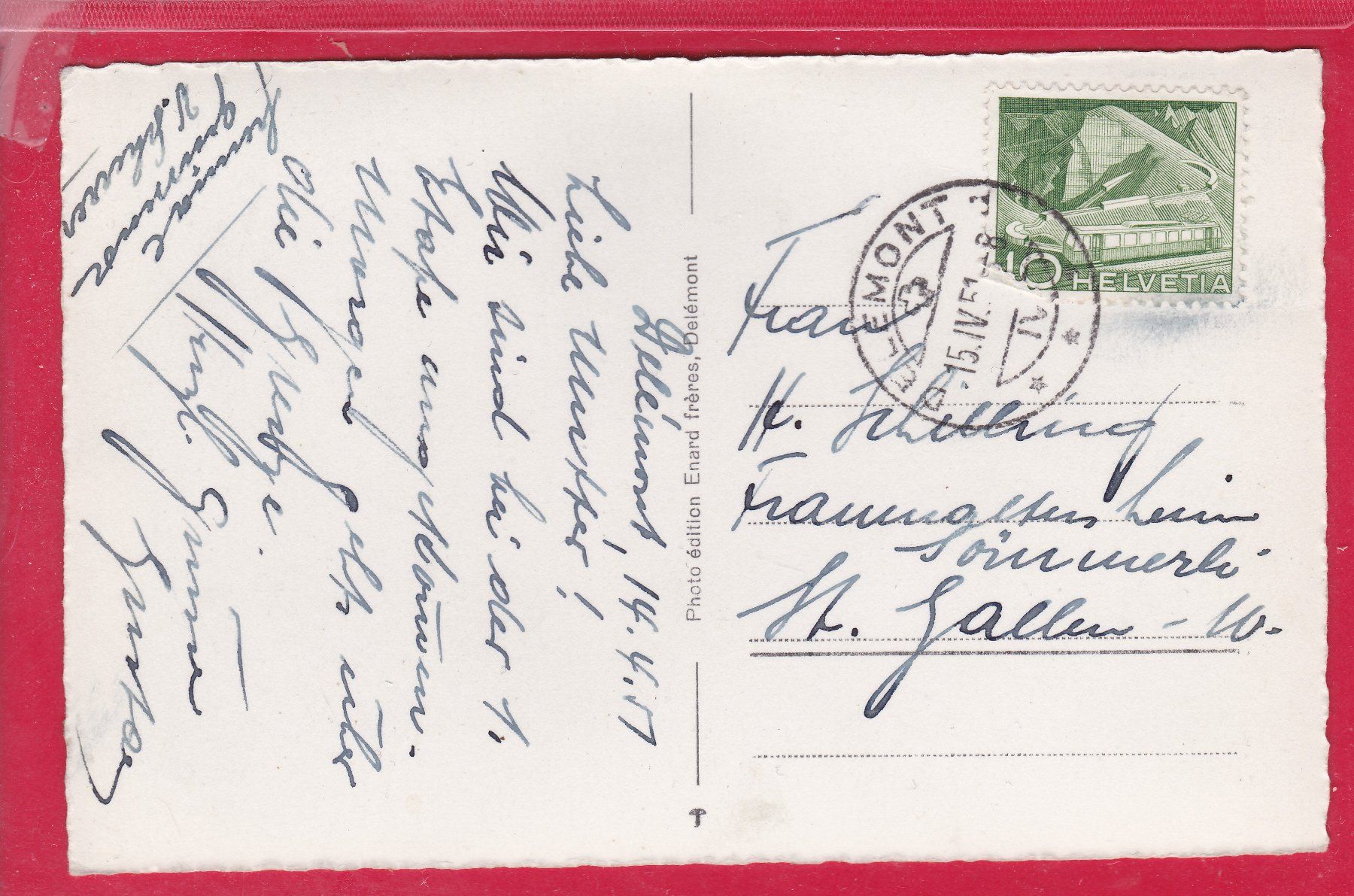 Cartoline postali: DELÉMONT, 15.4.1951 – Usato da Oberrieden venduto da Gebirgsstelze 1