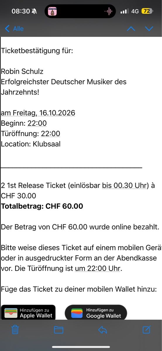 Tickets: Robin Schulz Kaufleuten Tickets 2x – Neu und originalverpackt aus Meilen von vivi2377 1