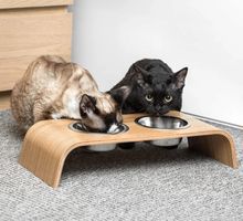 Futternapf Eiche mit 2 Näpfen Hund Katze