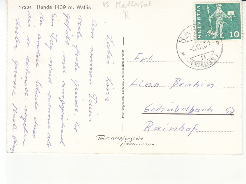 Ansichtskarten: Randa 1964 – Gebraucht aus Bürglen TG von  1