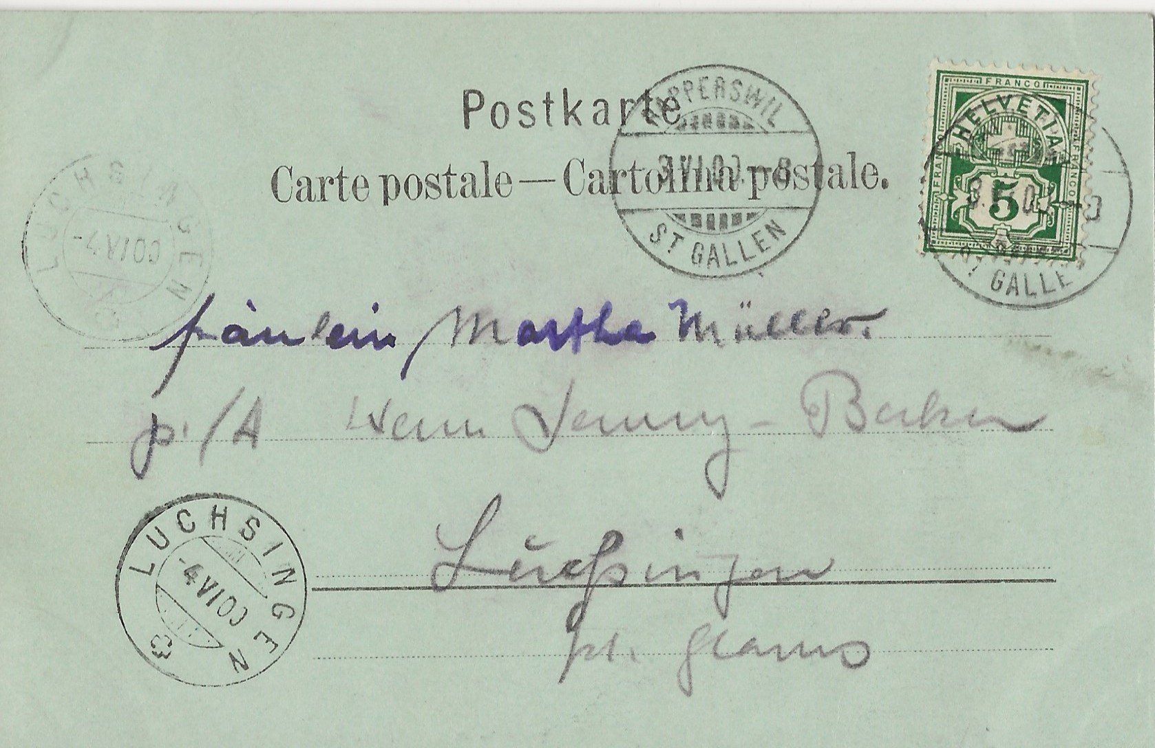 Cartoline postali: Rapperswil, Mondschein-Litho, 1900 – Usato da Frauenfeld venduto da Merk52 1