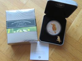 1 OZ Silber Kookaburra 2007 gilded in Kapsel mit Box + CoA