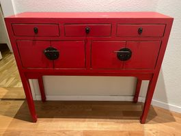 Chinesische Sideboard / Kommode rot mit 3 Schubladen 4 Türen