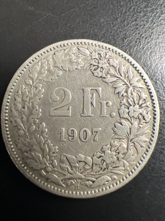 Tutti le monete: 1 pièce de 2 CHF de 1907 selon photos – Usato da Charmey (Gruyère) venduto da Rolando6