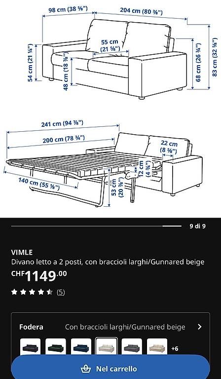 Divani: VIMLE Divano letto a 2 post Ikea ritiro immediato  – Usato da Sorengo venduto da JackBrown84 3