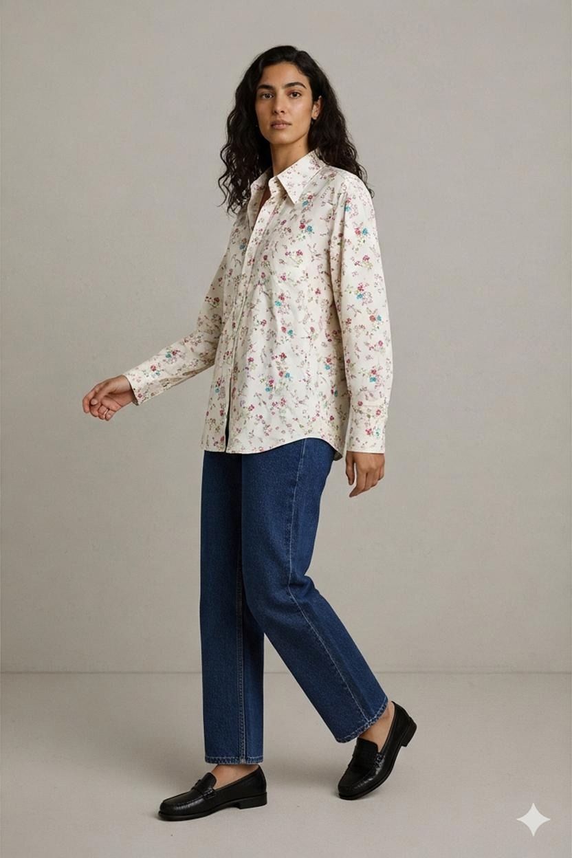 Camicette: Darwin Blumen-Button-Down-Hemd - Weiß mit rosa und blauen – Nuovo (secondo la descrizione) da Zug venduto da vinokilo