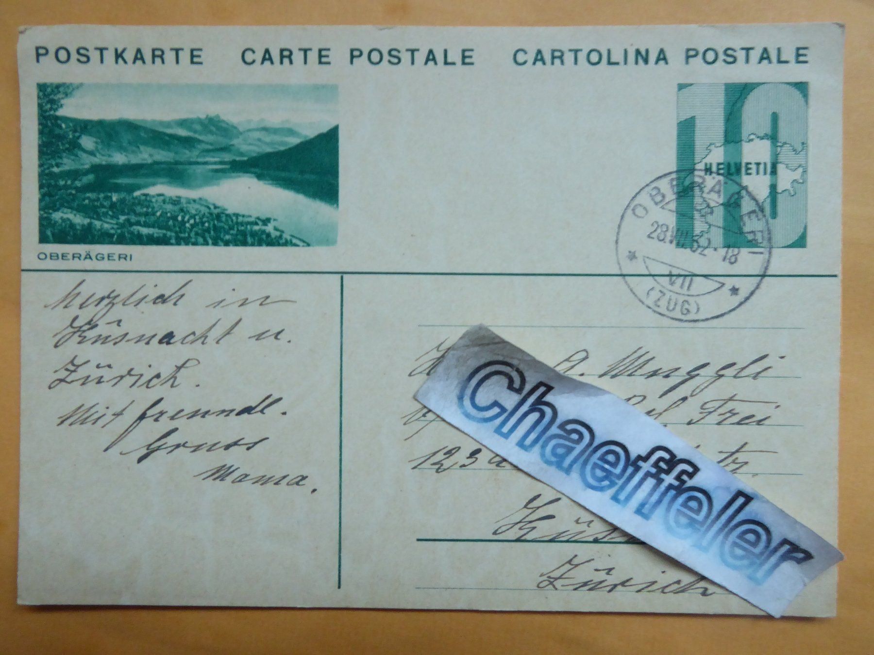 Cartoline postali: 1962 Oberägeri – Usato da Zürich venduto da Chaeffeler