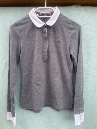 Elegantes graues GANT Langarm Poloshirt Gr. S