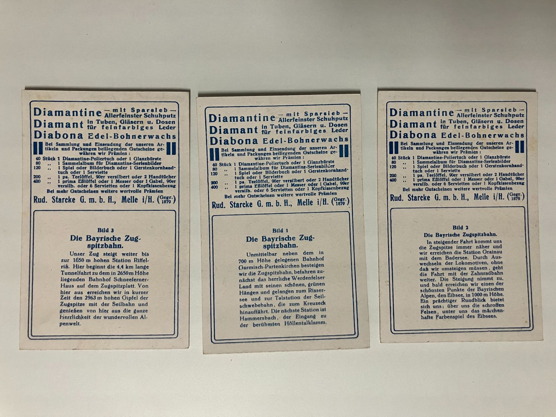 Cartoline postali: Litho-Bildkarten 3 Stk.,Zugspitzbahn, Diamantine Bohnerwachs – Usato da Würenlos venduto da Eulenpostuhu 1