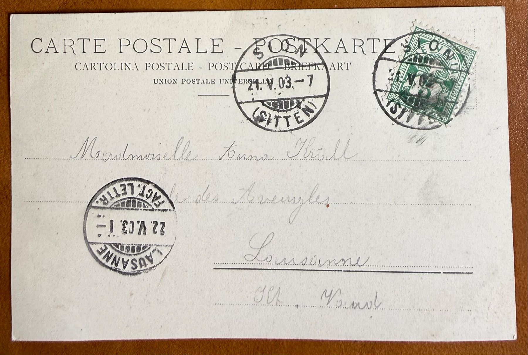 Ansichtskarten: Sion - Vue générale 1903 – Gebraucht aus Lutry von Ediego 1