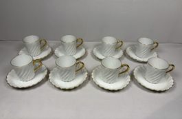 Haviland Limoges, 8 Tasses à café avec soucoupes dorées