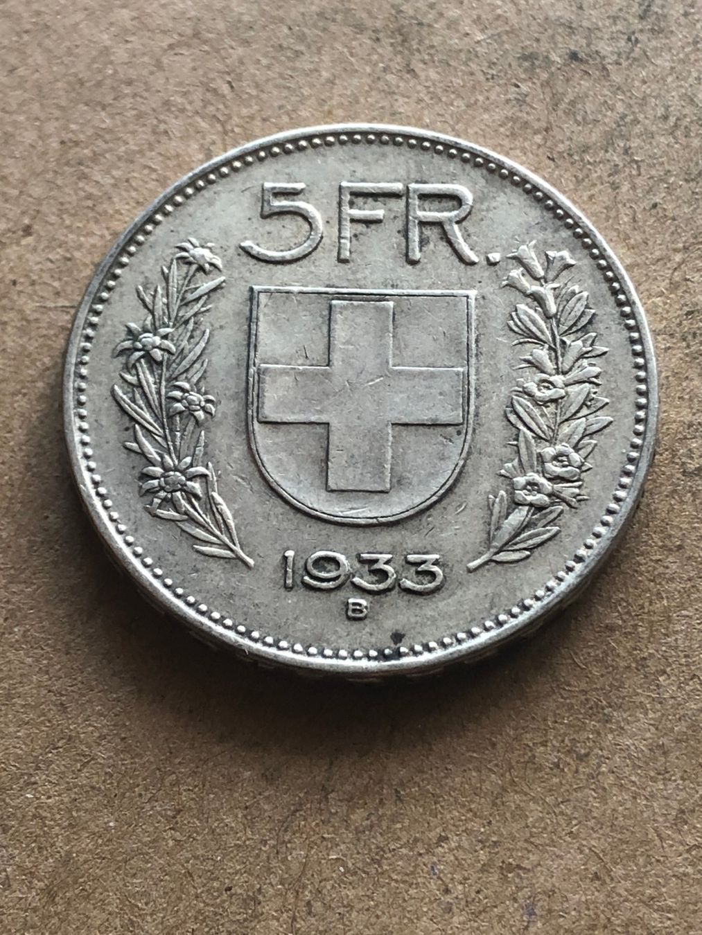 Alle Münzen: 5 Fr. 1933 – Gebraucht aus Schötz von Odpa