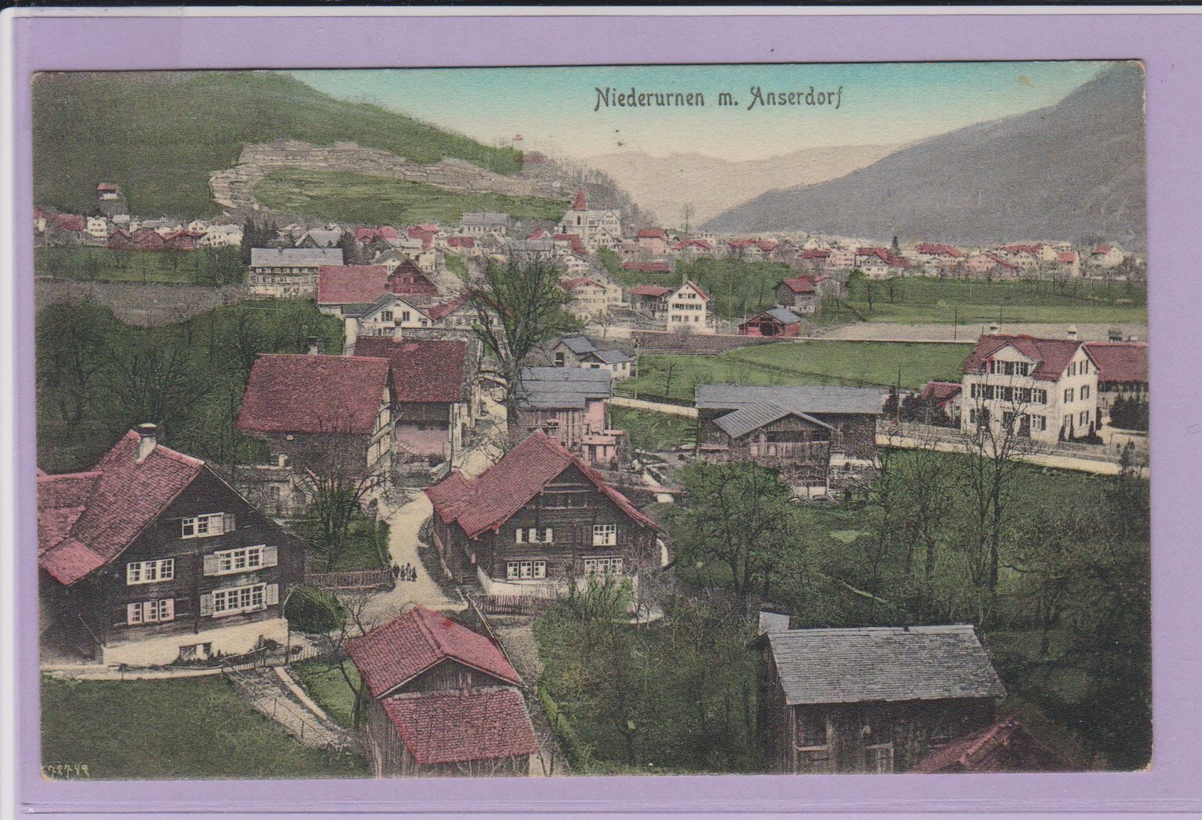 Cartoline postali: Niederurnen mit Anserdorf  -  alte Ansichtskarte von 1919 – Usato da Vitznau venduto da Ropaku
