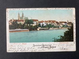 AK Gruss aus Basel Rheinansicht