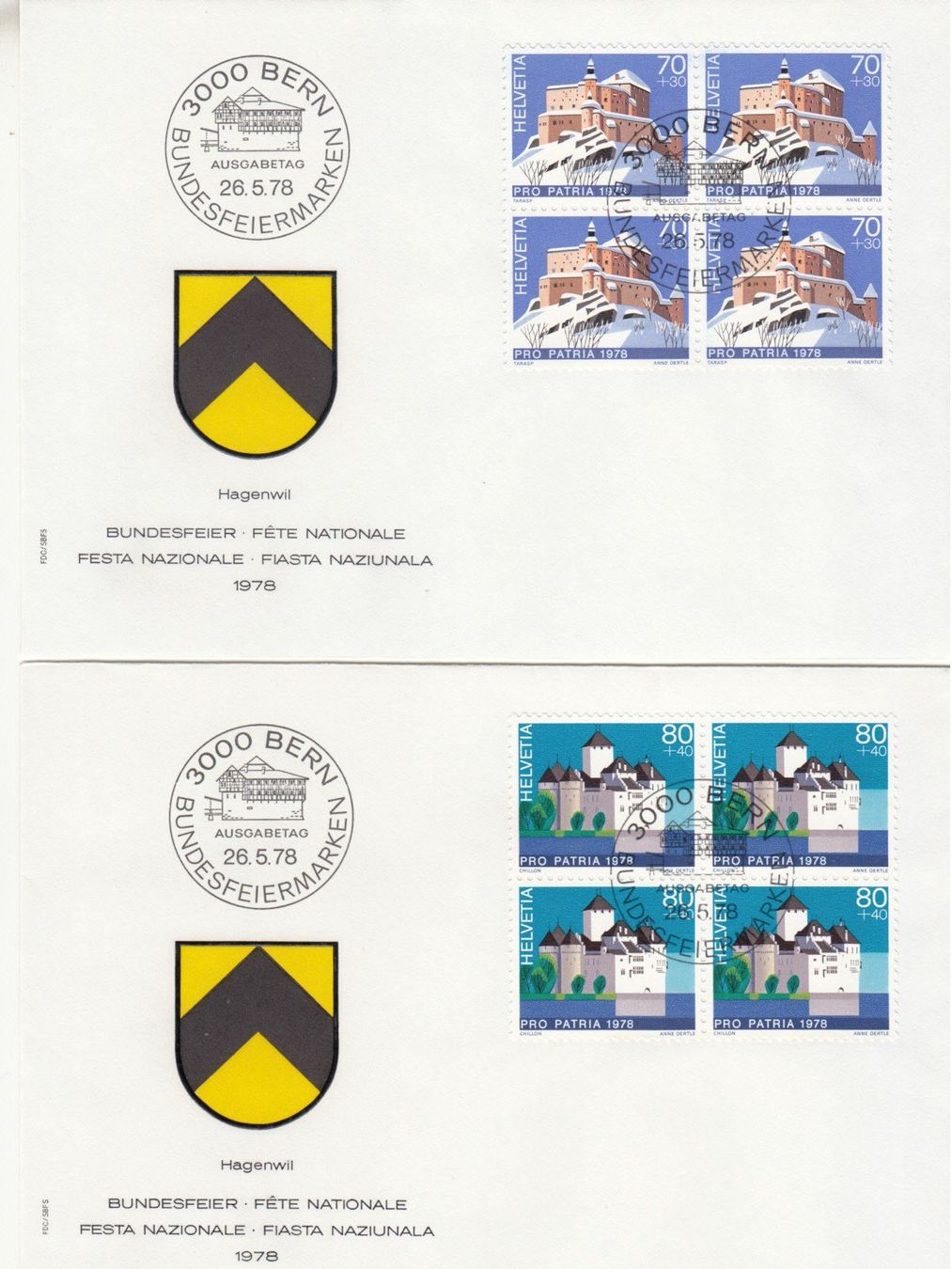 Tutti i francobolli: SBK B178 - B181 im 4er-Block FDC – Usato da Bürglen TG venduto da StampGraf 2