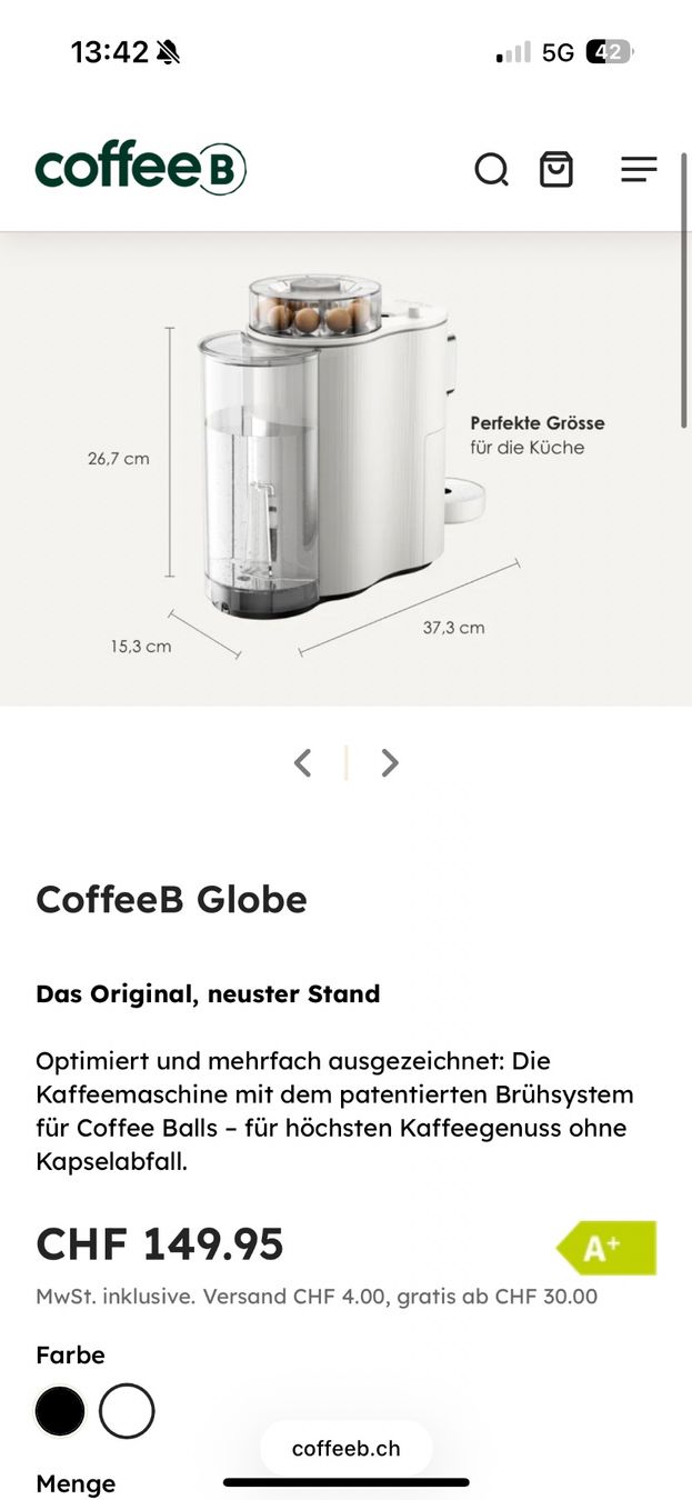 Coffee B Macchine per caffè & Macchine per espresso: Kaffeemaschine CoffeeB Globe in white+54 balls – Nuovo e nell'imballaggio originale da Zürich venduto da duc_pjh7 2