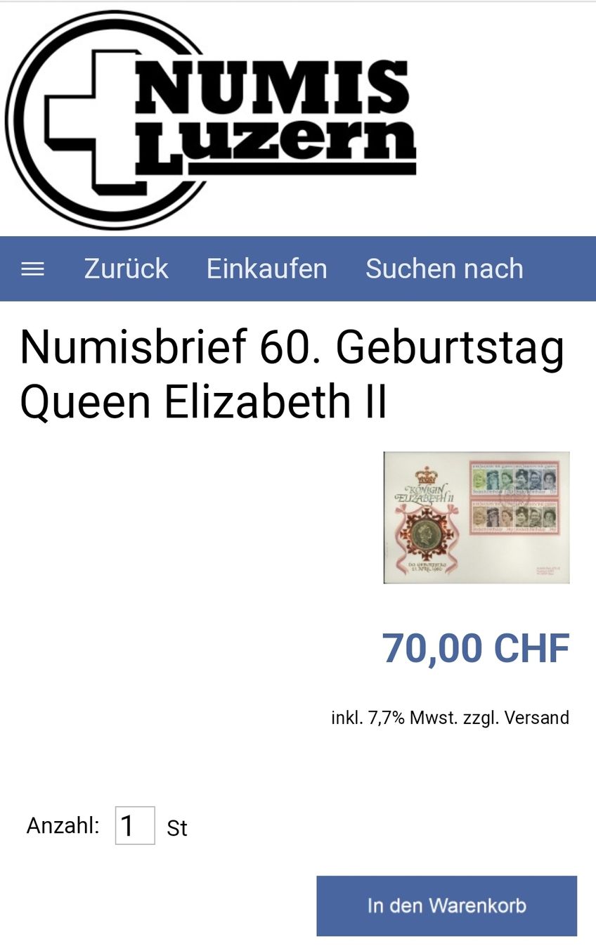 Alle Münzen: Numisbrief 60. Geburtstag Queen Elizabeth II – Neu (gemäss Beschreibung) aus Bülach von Recherchieren